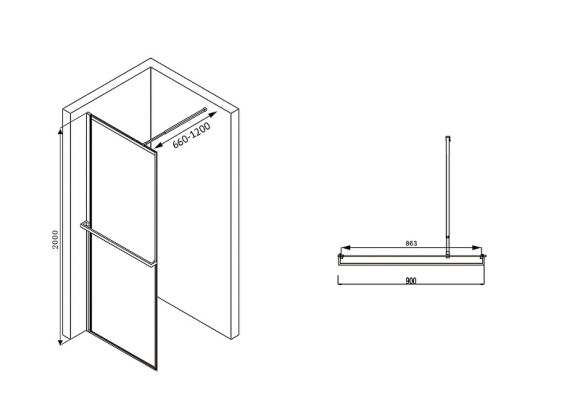 Душевая перегородка Abber Immer Offen 90 AG60090B профиль Черный стекло прозрачное Душевая перегородка Abber Immer Offen 90 AG60090B профиль Черный стекло прозрачное