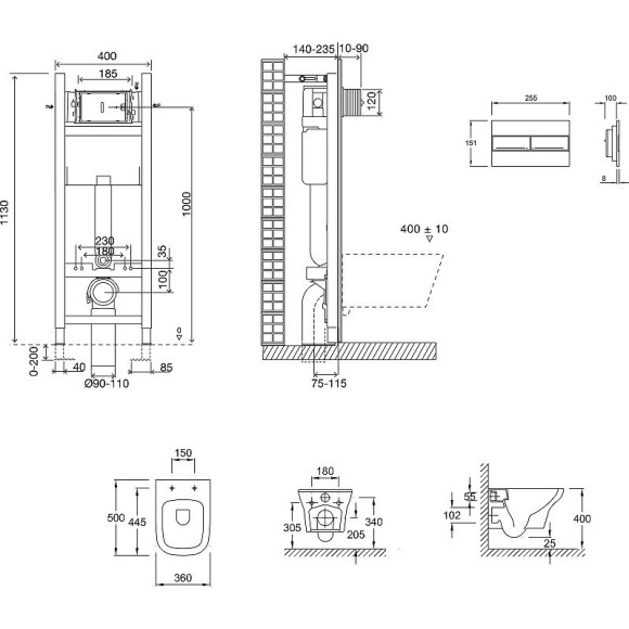 Комплект унитаза с инсталляцией Jacob Delafon Vox E21770RU-00 с сиденьем Микролифт и клавишей смыва Хром Комплект унитаза с инсталляцией Jacob Delafon Vox E21770RU-00 с сиденьем Микролифт и клавишей смыва Хром