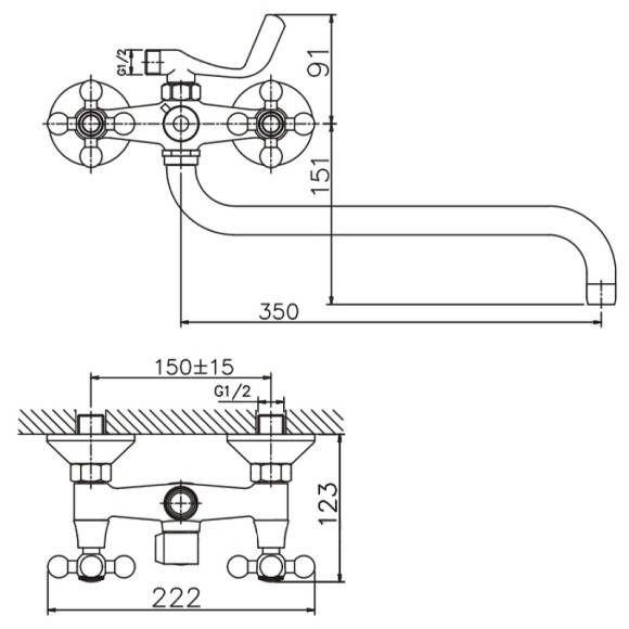 Смеситель для ванны Haiba HB2619-5 универсальный Сатин