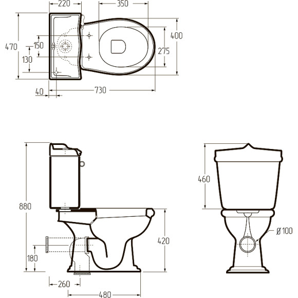 Унитаз компакт Migliore Impero 20800 без бачка и сиденья Унитаз компакт Migliore Impero 20800 без бачка и сиденья