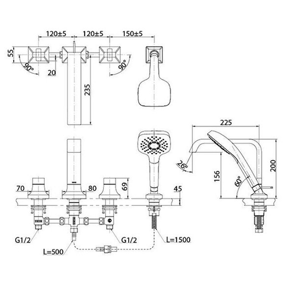 Смеситель на борт ванны Toto GC TBG08202R Хром Смеситель на борт ванны Toto GC TBG08202R Хром