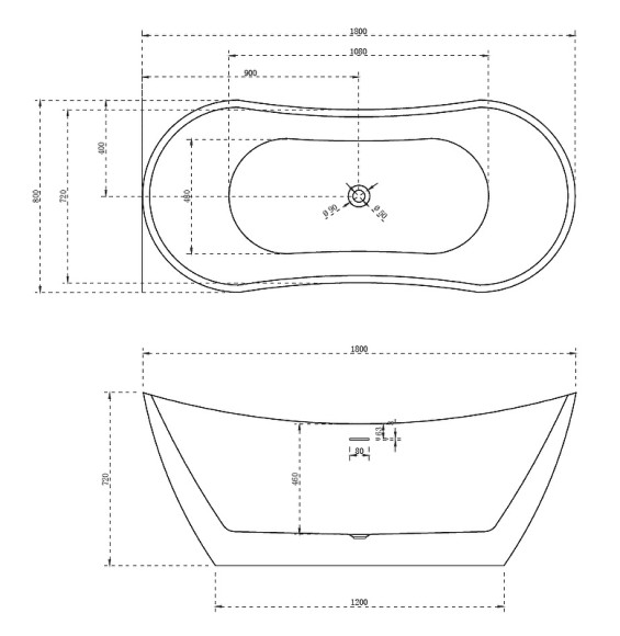 Акриловая ванна Abber 180х80 AB9322 без гидромассажа