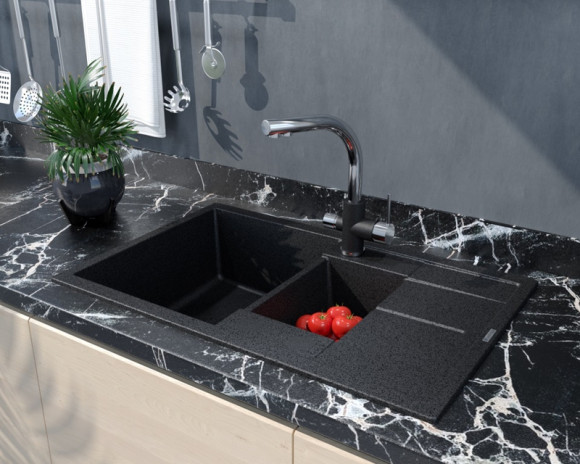 Кухонная мойка Paulmark Flugen 60/1,5 PM237850-BLM Черный металлик Кухонная мойка Paulmark Flugen 60/1,5 PM237850-BLM Черный металлик