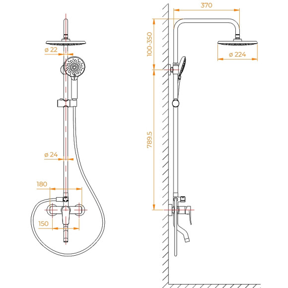 Душевая система RGW Shower Panels SP-25 59140125-01 Хром
