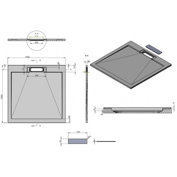 Душевой поддон из искусственного камня Esbano Luxe ESP-LX100W 100x100 ESPLX 100W Белый матовый