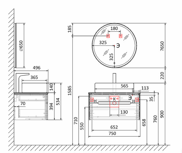 Тумба под раковину Jorno Shine 75 Shi.01.75/P/W подвесная Белая