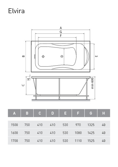 Акриловая ванна Relisan Elvira 160x75 Гл000000979 без гидромассажа