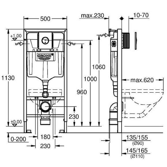 Инсталляция Grohe Rapid SL 38813001 с клавишей смыва Хром Инсталляция Grohe Rapid SL 38813001 с клавишей смыва Хром