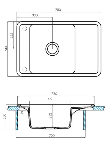 Кухонная мойка Aquaton Беллис 78 1A725032BS210 Графит