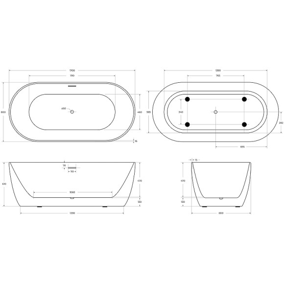 Акриловая ванна BelBagno 170x80 BB413-1700-800 без гидромассажа