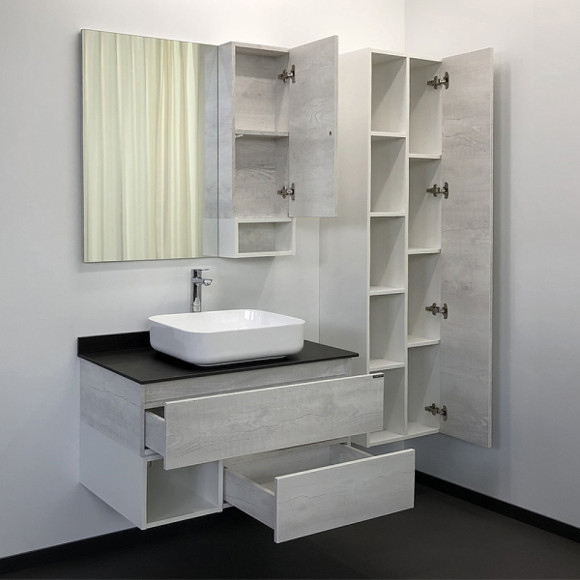 Тумба с раковиной Comforty Прага 90 00-00014424 подвесная Дуб белый Белая глянцевая Графит Тумба с раковиной Comforty Прага 90 00-00014424 подвесная Дуб белый Белая глянцевая Графит