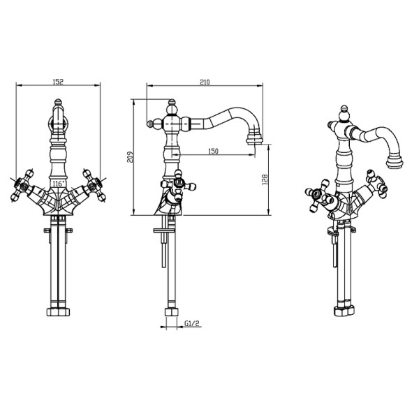 Смеситель для раковины Boheme Tradizionale Oro 292 Золото
