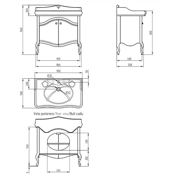 Тумба под раковину Migliore Impero 90 25981 Слоновая кость