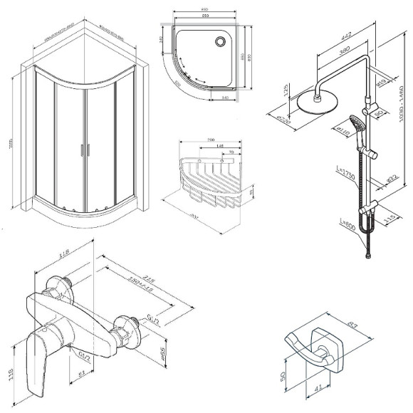 Комплект душевого уголка с душевой системой и аксессуарами AM.PM Gem 90x90 WK90EN профиль Черный матовый стекло прозрачное Комплект душевого уголка с душевой системой и аксессуарами AM.PM Gem 90x90 WK90EN профиль Черный матовый стекло прозрачное