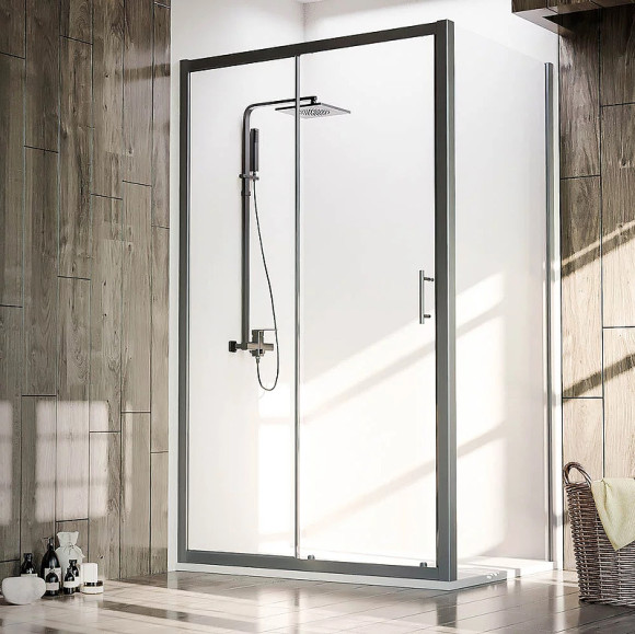 Душевая стенка Veconi Rovigo KP-05B 100 KP05B-100-01-C4 профиль Черный матовый стекло прозрачное