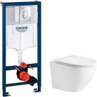 Комплект унитаза WeltWasser Merzbach 043 GL-WT 10000009939 с инсталляцией Grohe Rapid SL 38721001 с сиденьем Микролифт и клавишей смыва Хром