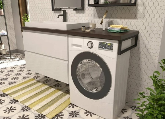 Тумба с раковиной Эстет Malibu Luxe 155 L ФР-00007116 подвесная Белая Темное дерево