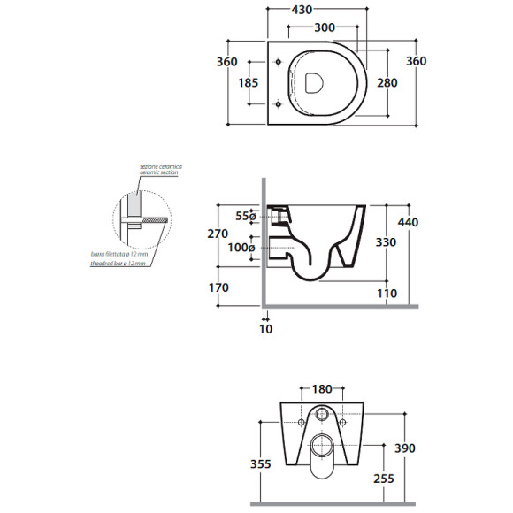 Унитаз Globo Forty3 FOS06.BI подвесной без сиденья Унитаз Globo Forty3 FOS06.BI подвесной без сиденья