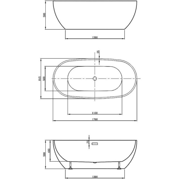 Акриловая ванна Vincea 170x81.5 VBT-408-1700 без гидромассажа Акриловая ванна Vincea 170x81.5 VBT-408-1700 без гидромассажа