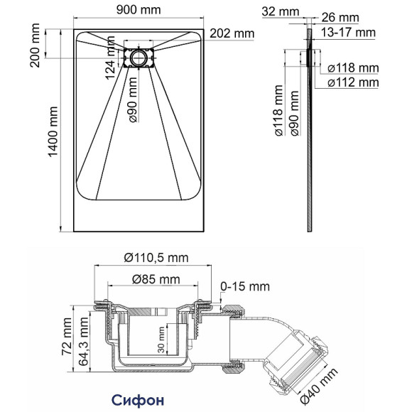 Душевой поддон из стеклопластика WasserKRAFT Main 140x90 41T36 Белый матовый Душевой поддон из стеклопластика WasserKRAFT Main 140x90 41T36 Белый матовый
