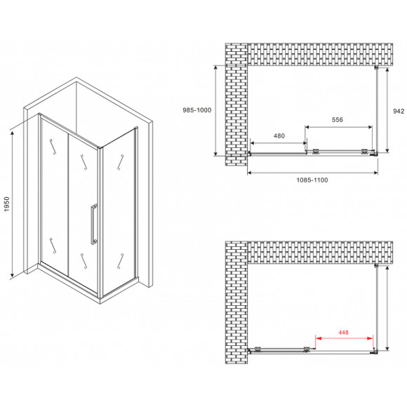 Душевой уголок Abber Schwarzer Diamant 110x100 AG30110BMH-S100BM профиль Черный стекло матовое Душевой уголок Abber Schwarzer Diamant 110x100 AG30110BMH-S100BM профиль Черный стекло матовое