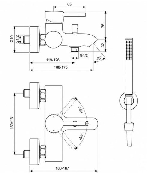 Смеситель для ванны Ideal Standard Ceraline BC270XG Черный шелк Смеситель для ванны Ideal Standard Ceraline BC270XG Черный шелк