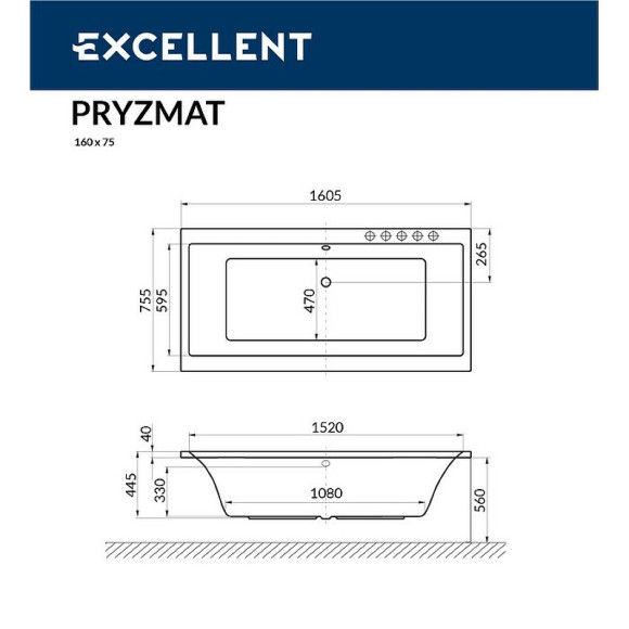 Акриловая ванна Excellent Pryzmat 160x75 WAEX.PRY16.LINE.CR с гидромассажем Акриловая ванна Excellent Pryzmat 160x75 WAEX.PRY16.LINE.CR с гидромассажем