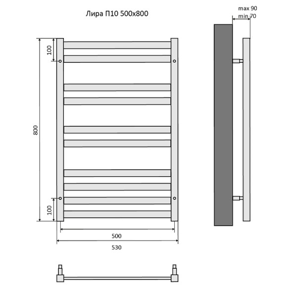 Водяной полотенцесушитель Aquatek Лира П10 500x800 AQ KP1080CH Хром