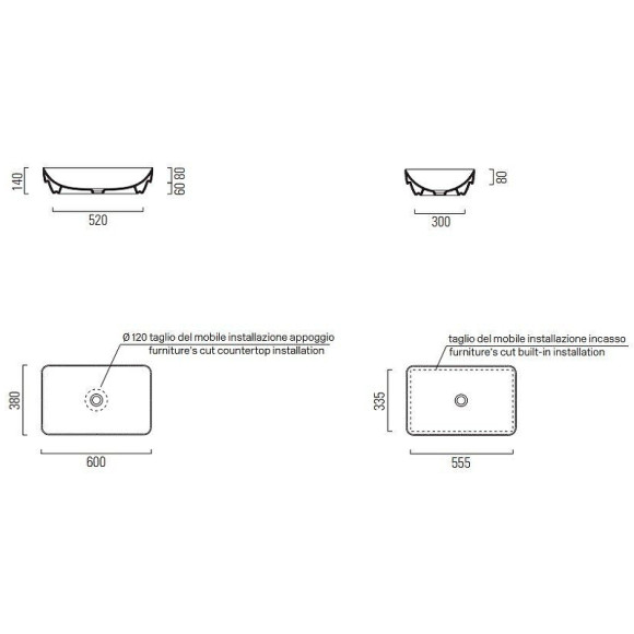 Раковина GSI Pura 60 883709 Белая матовая