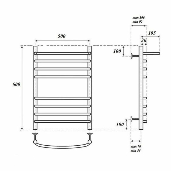 Водяной полотенцесушитель Point Альфа PN05156SP П7 500x600 с полкой Хром Водяной полотенцесушитель Point Альфа PN05156SP П7 500x600 с полкой Хром