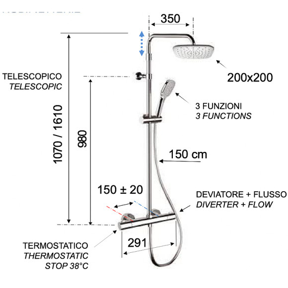 Душевая система Remer Elegance EQ32A8CPAD20 с термостатом Хром Душевая система Remer Elegance EQ32A8CPAD20 с термостатом Хром
