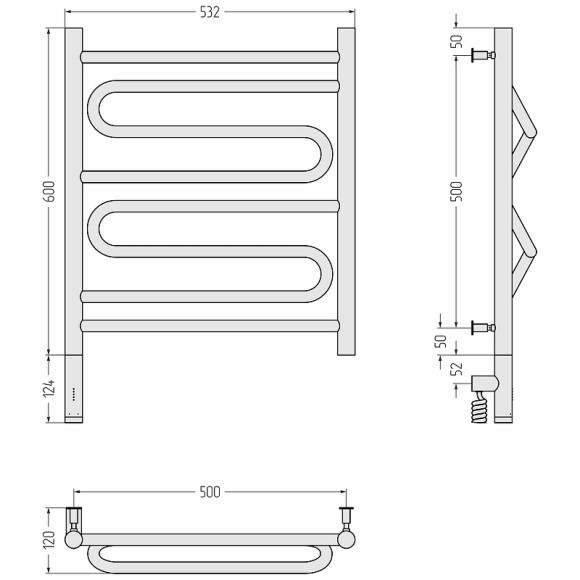 Электрический полотенцесушитель Сунержа Элегия 3.0 600x500 L 31-5818-6050 Черный матовый
