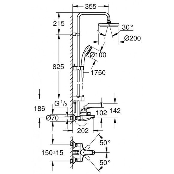 Душевая система Grohe Tempesta Cosmopolitan 26305001 Хром