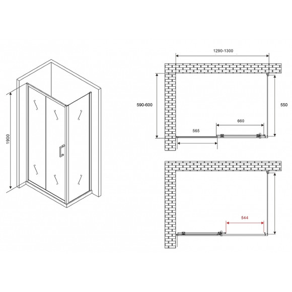 Душевой уголок Abber Schwarzer Diamant 130x60 AG30130B5-S60B5 профиль Черный стекло прозрачное Душевой уголок Abber Schwarzer Diamant 130x60 AG30130B5-S60B5 профиль Черный стекло прозрачное