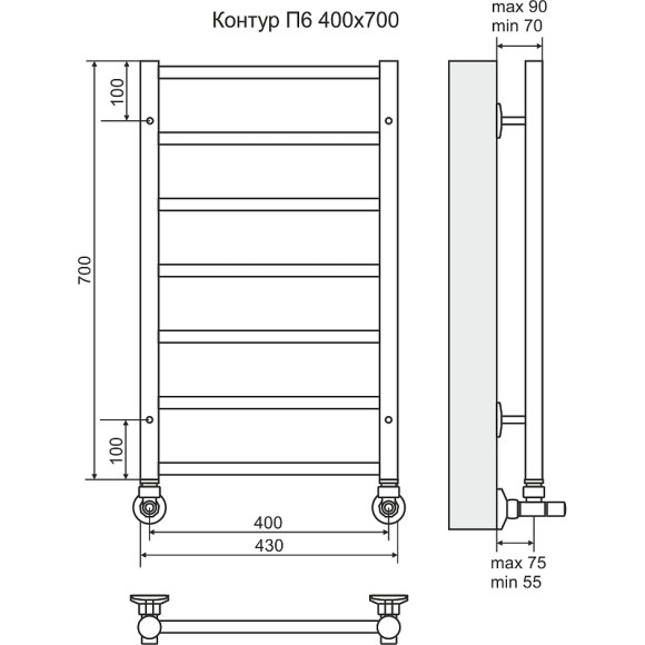 Водяной полотенцесушитель Terminus Контур П6 400x700 4660059582436 Хром