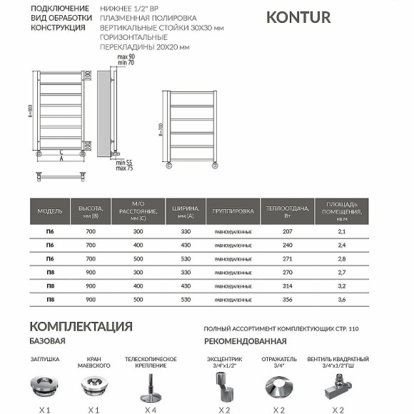 Водяной полотенцесушитель Terminus Контур П6 400x700 4660059582436 Хром