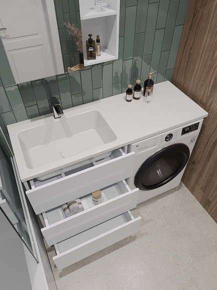 Тумба с раковиной Orange Sistema 130 L ST-70TUW+RAL Белая глянцевая Тумба с раковиной Orange Sistema 130 L ST-70TUW+RAL Белая глянцевая