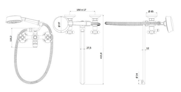Смеситель для ванны Damixa Retro 239500000 универсальный Хром