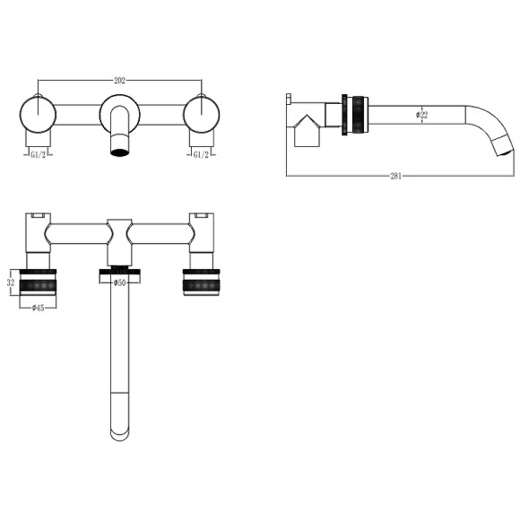 Смеситель для раковины Boheme Prestige 152-2-B-PR Черный матовый