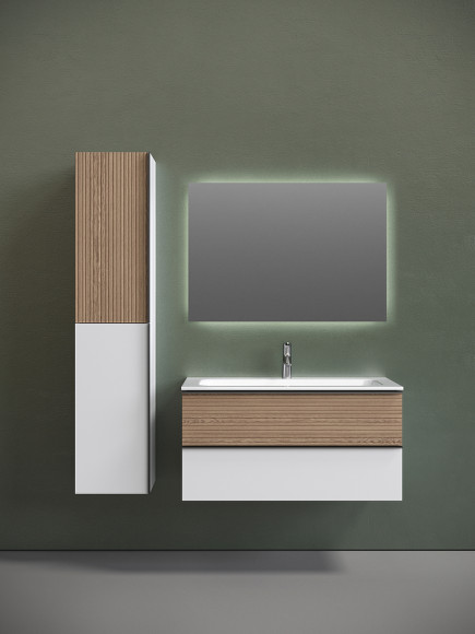 Тумба под раковину Sancos Delta 100 DL100W подвесная Дуб светлый Белая