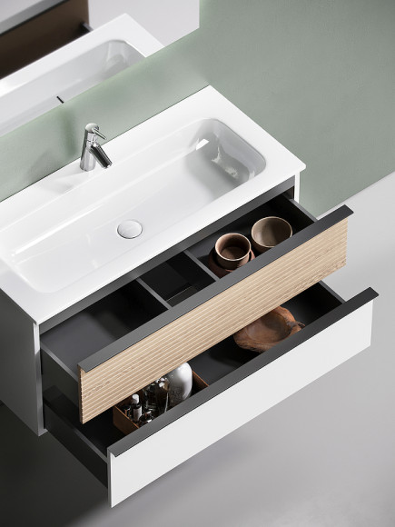 Тумба под раковину Sancos Delta 100 DL100W подвесная Дуб светлый Белая