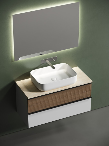 Тумба под раковину Sancos Delta 100 DL100W подвесная Дуб светлый Белая