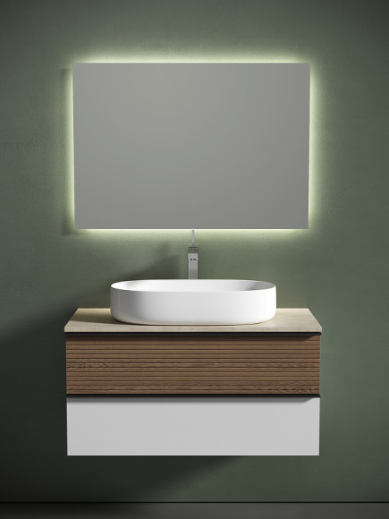 Тумба под раковину Sancos Delta 100 DL100W подвесная Дуб светлый Белая