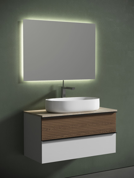 Тумба под раковину Sancos Delta 100 DL100W подвесная Дуб светлый Белая