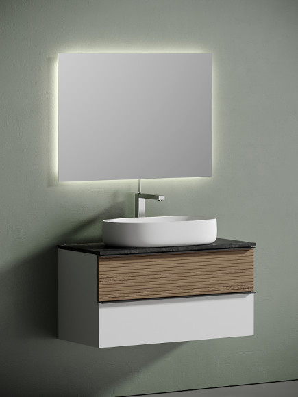 Тумба под раковину Sancos Delta 100 DL100W подвесная Дуб светлый Белая