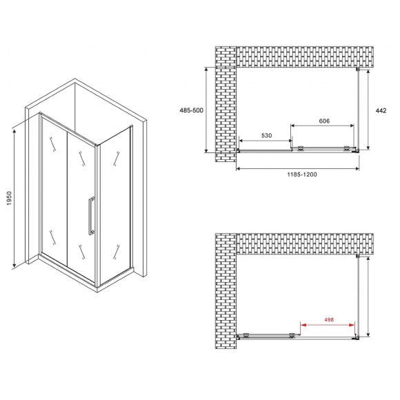 Душевой уголок Abber Schwarzer Diamant 120x50 AG30120BH-S50B профиль Черный стекло прозрачное Душевой уголок Abber Schwarzer Diamant 120x50 AG30120BH-S50B профиль Черный стекло прозрачное