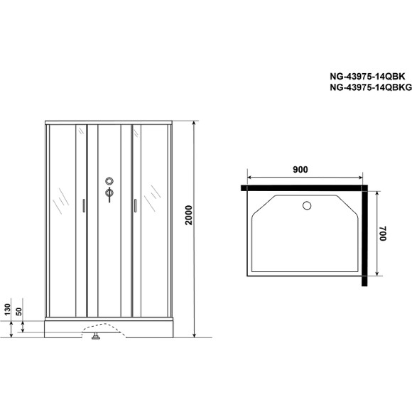 Душевая кабина Niagara Classic 90х70 NG-43975-14QBK без гидромассажа Душевая кабина Niagara Classic 90х70 NG-43975-14QBK без гидромассажа