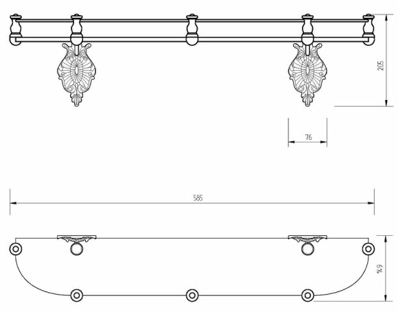 Стеклянная полка Migliore Elisabetta 17003 Бронза Стеклянная полка Migliore Elisabetta 17003 Бронза