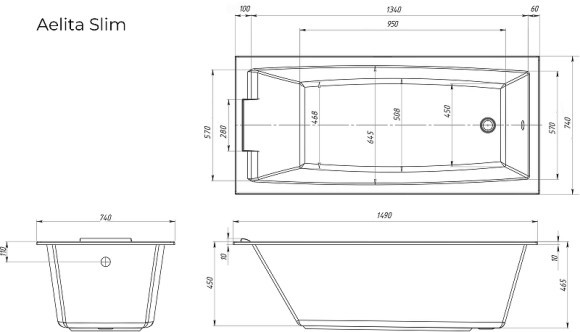 Акриловая ванна Marka One Aelita 150х75 Slim 01ае1575слим без гидромассажа