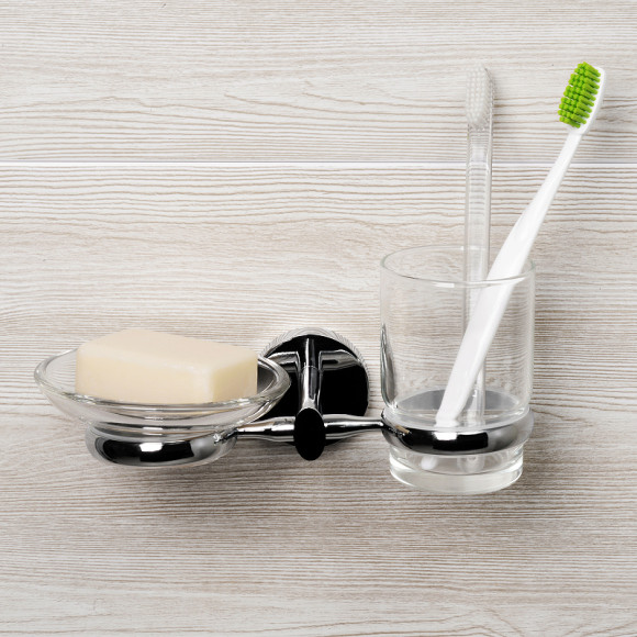Стакан для зубных щеток с мыльницей WasserKRAFT Rhein K-6226 Хром Стакан для зубных щеток с мыльницей WasserKRAFT Rhein K-6226 Хром